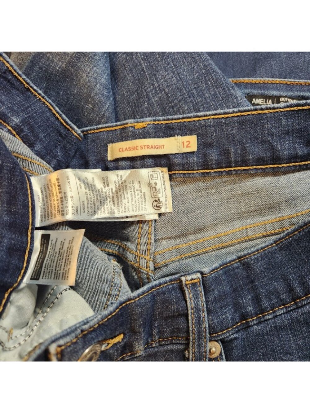 Levis Blue Med Wash Classic Straight Denim Blue Jeans Size 12 LARGE 32 Wx 29 I - Picture 8 of 8
